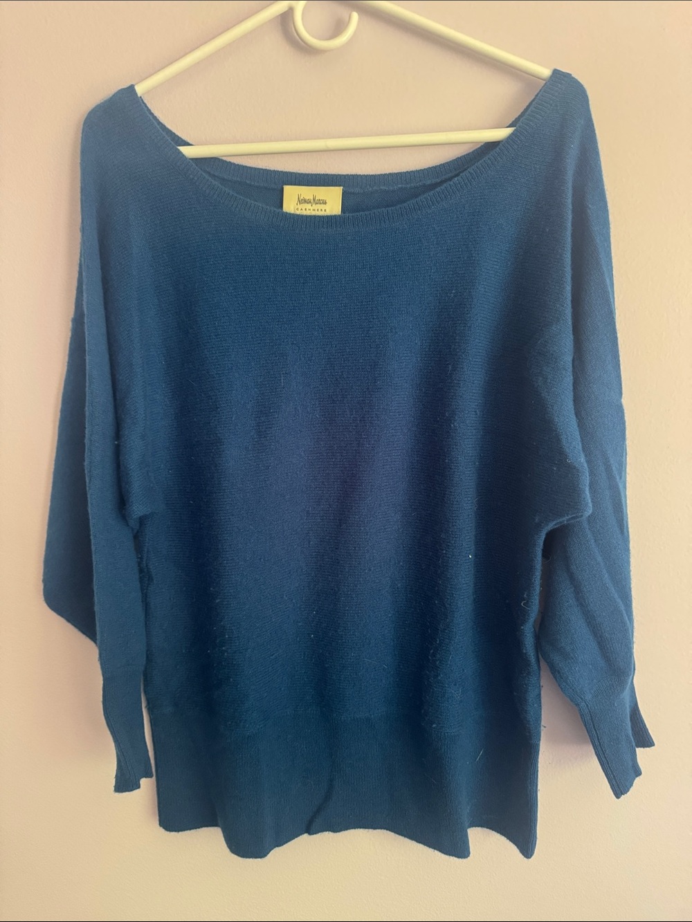 Neiman Marcus Deep Blue Off-the-Shoulder Sweater